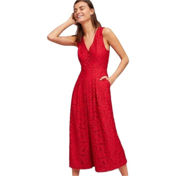 Moulinette Soeurs Pants - Moulinette Soeurs (Anthropologie) Jaeda Lace Wide-Leg RedJumpsuit, size 4